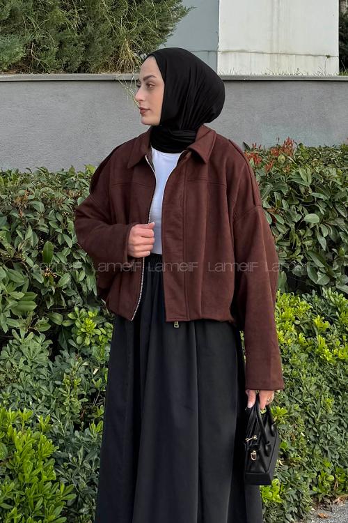 Lamelif Omuz Apoletli Süet Ceket Acı Kahve