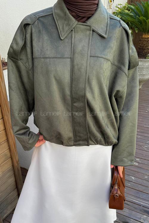 Lamelif Omuz Apoletli Süet Mont Haki