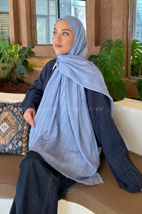 Lamelif Piliseli Bambu Şal Gök Mavi