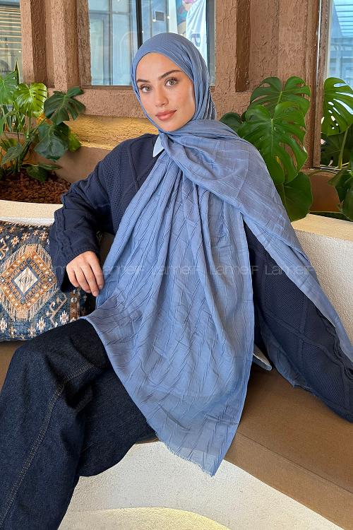 Lamelif piliseli Bambu Şal Kot Mavisi