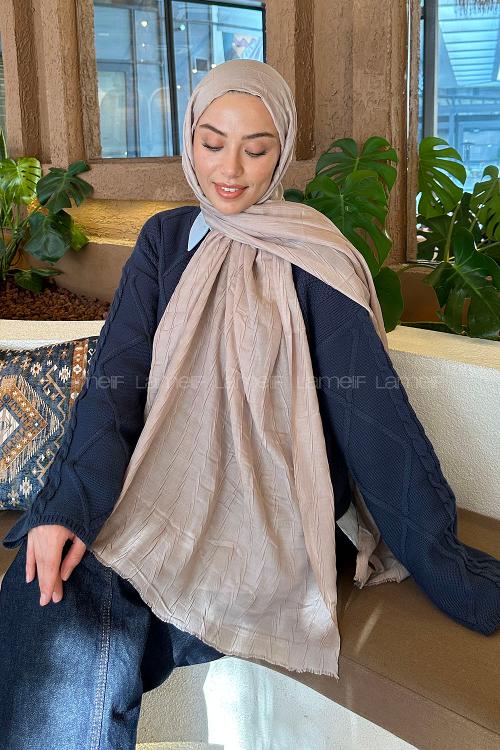 Lamelif Piliseli Bambu Şal Koyu Vizon