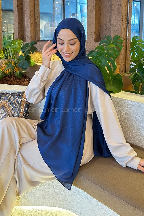 Lamelif Su Yolu Desen Janjan Jakar Şal Gece Mavisi