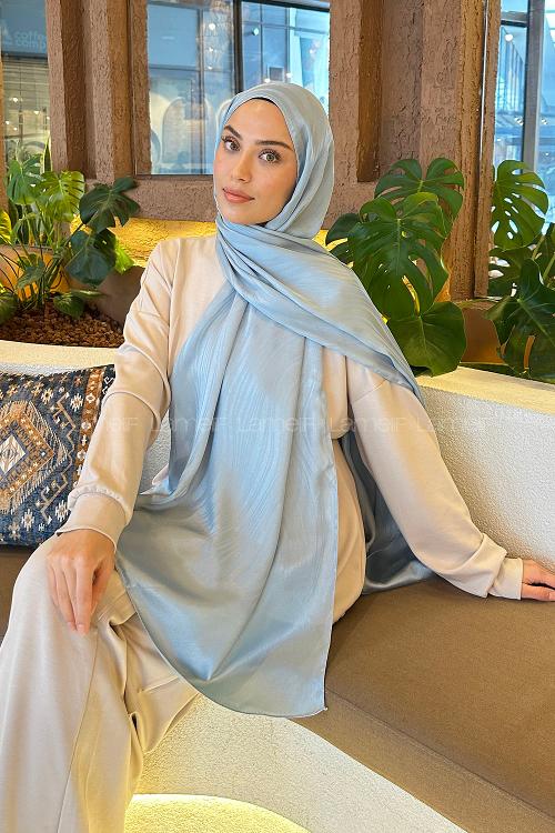 Lamelif Su Yolu Desen Janjan Jakar Şal Gök Mavi