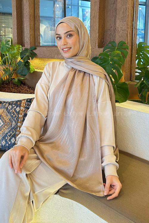 Lamelif Su Yolu Desen Janjan Jakar Şal Koyu Vizon