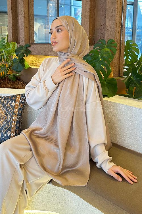 Lamelif Su Yolu Desen Janjan Jakar Şal Koyu Vizon