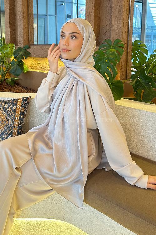 Lamelif Su Yolu Desen Janjan Jakar Şal Taş Gri