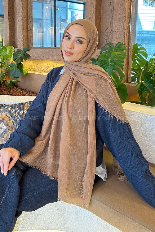 Plaid Brown Cotton Fabric Straight Shawl