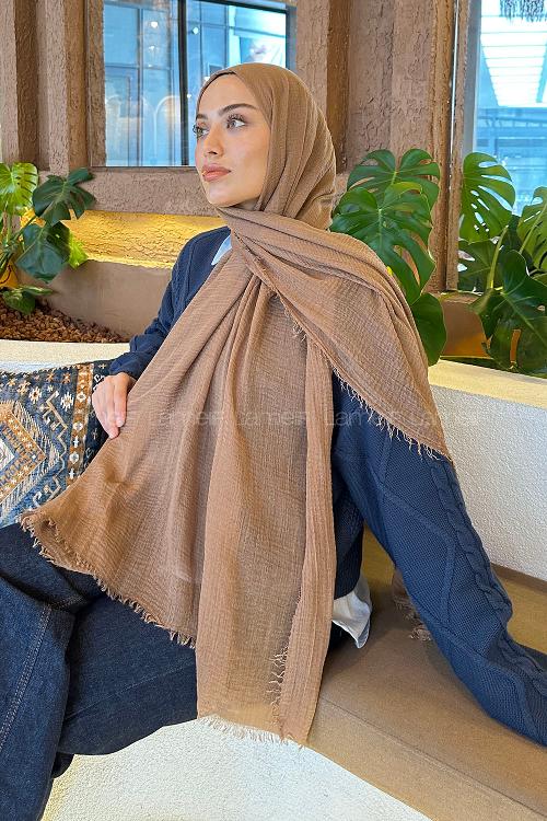 Plaid Brown Cotton Fabric Straight Shawl