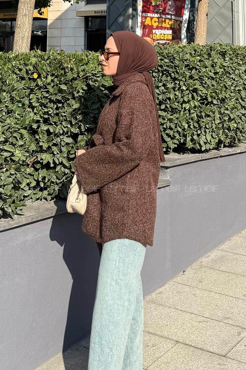 Lamelif Bağlama Detaylı Ceket Acı Kahve