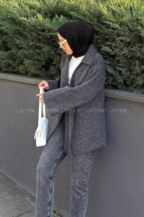 Lamelif Bağlama Detaylı Ceket Antrasit