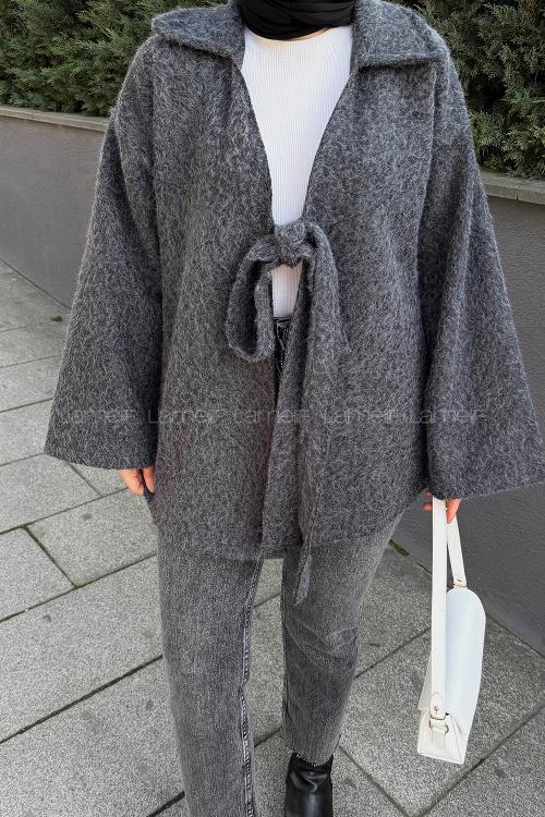 Lamelif Bağlama Detaylı Ceket Antrasit