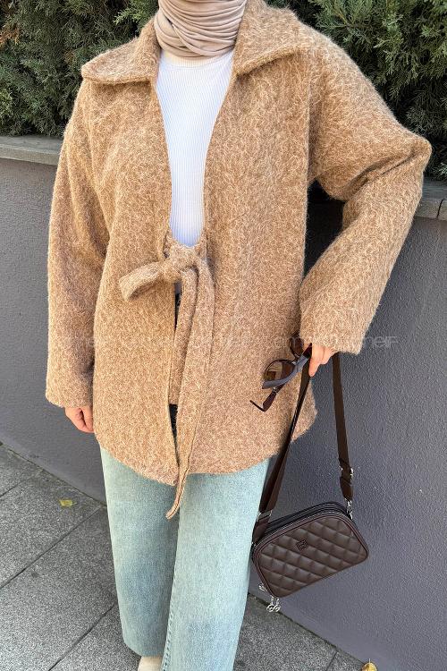 Lamelif Bağlama Detaylı Ceket Camel