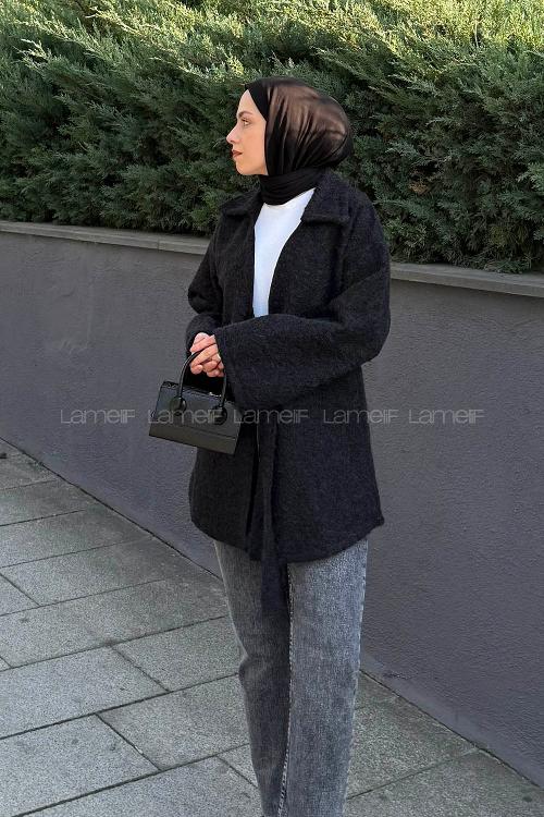 Lamelif Bağlama Detaylı Ceket Siyah