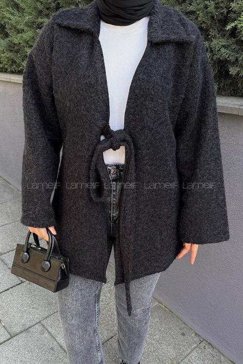 Lamelif Bağlama Detaylı Ceket Siyah