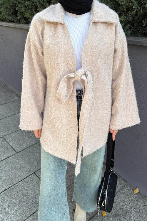 Lamelif Bağlama Detaylı Ceket Taş Rengi