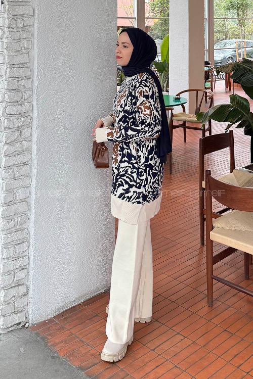 Lamelif Desenli Triko Takım Bej