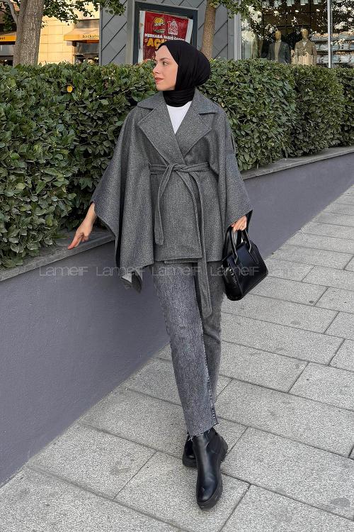 Lamelif Omuz Apoletli Bağlama Detaylı Panço Füme