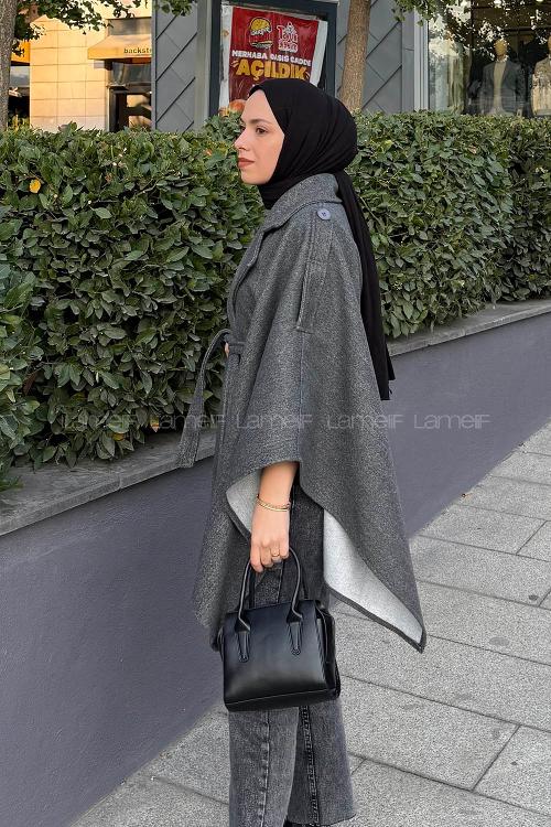 Lamelif Omuz Apoletli Bağlama Detaylı Panço Füme