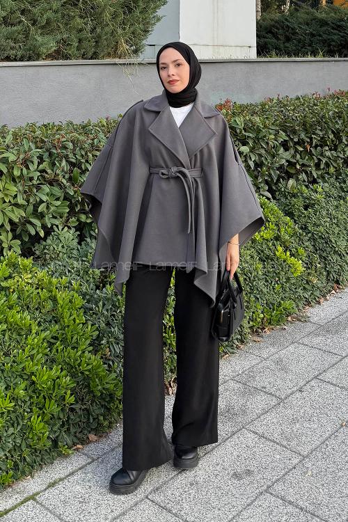 Lamelif Omuz Apoletli Bağlama Detaylı Panço Füme