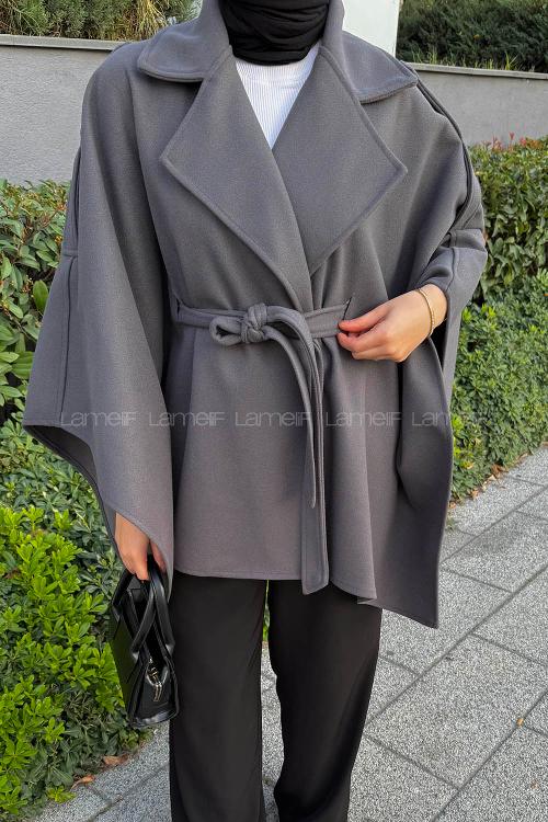 Lamelif Omuz Apoletli Bağlama Detaylı Panço Füme