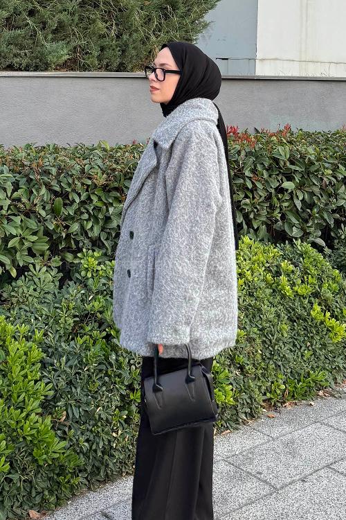 Lamelif Sakal Kumaş Kaban Antrasit