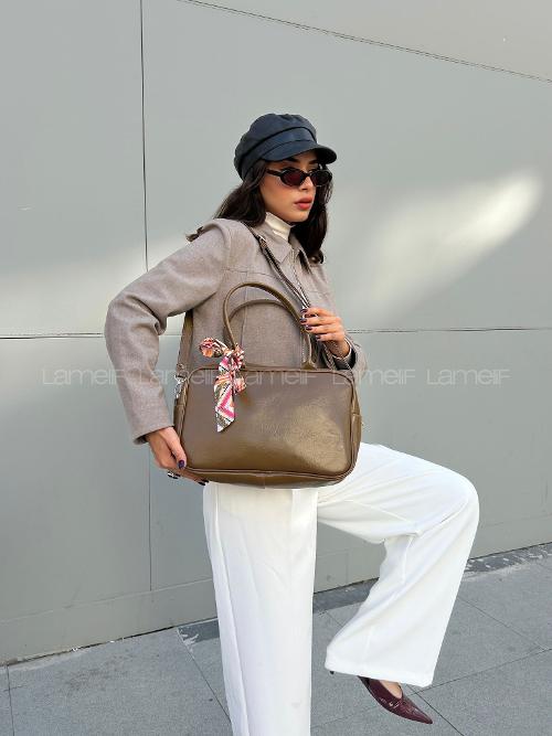 Kadın Suni Deri Omuz ve El Çantası fular Kombin 