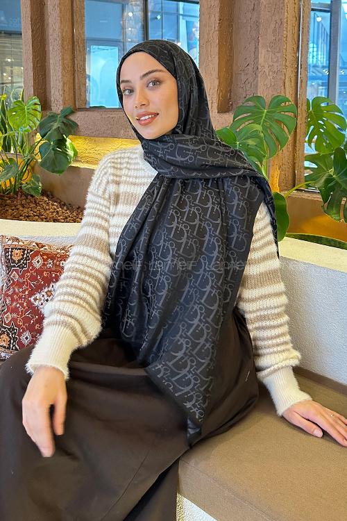 Lamelif Dior Desen Kaşmir Çift Taraflı Şal Antrasit