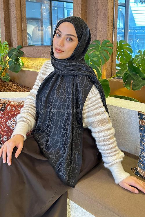 Lamelif Dior Desen Kaşmir Çift Taraflı Şal Antrasit
