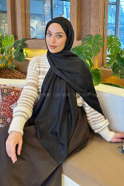 Lamelif Dior Desen Kaşmir Çift Taraflı Şal Siyah