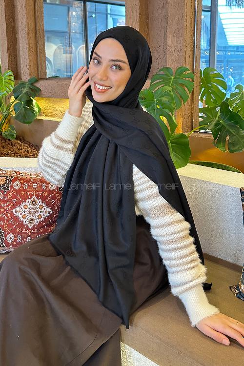 Lamelif G Desen Kaşmir Çift Taraflı Şal Siyah