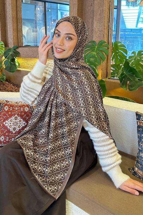 Bitter Brown Cotton Fabric Striped Shawl