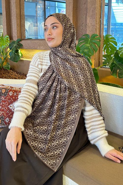 Bitter Brown Cotton Fabric Striped Shawl