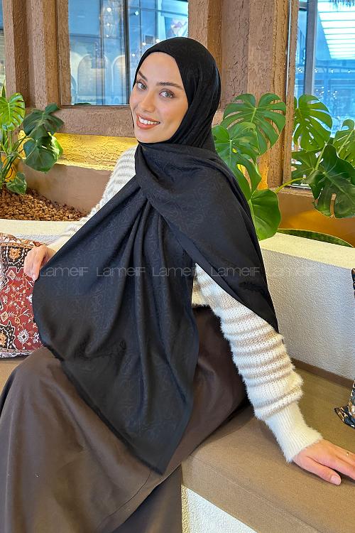 Lamelif Guess Desen Kaşmir Çift Taraflı Şal Siyah