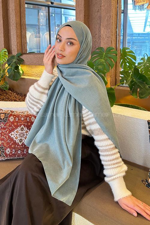 Plum Green Linen Straight Shawl