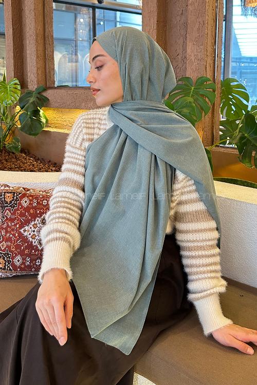 Plum Green Linen Straight Shawl