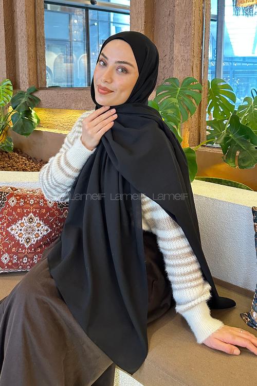 Lamelif Keten Şal Siyah