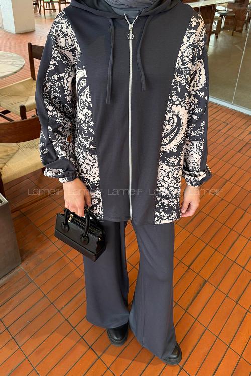 Lamelif Desenli İkili Takım Antrasit