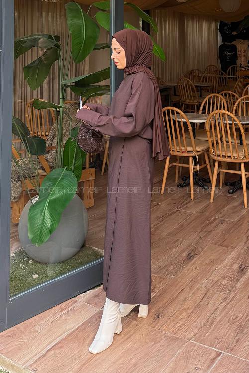 Lamelif Eteği Bağlama Detaylı Takım Acı Kahve