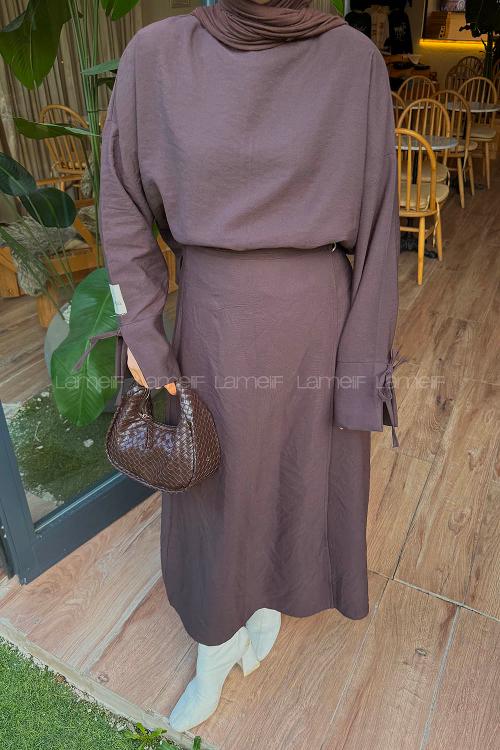 Lamelif Eteği Bağlama Detaylı Takım Acı Kahve