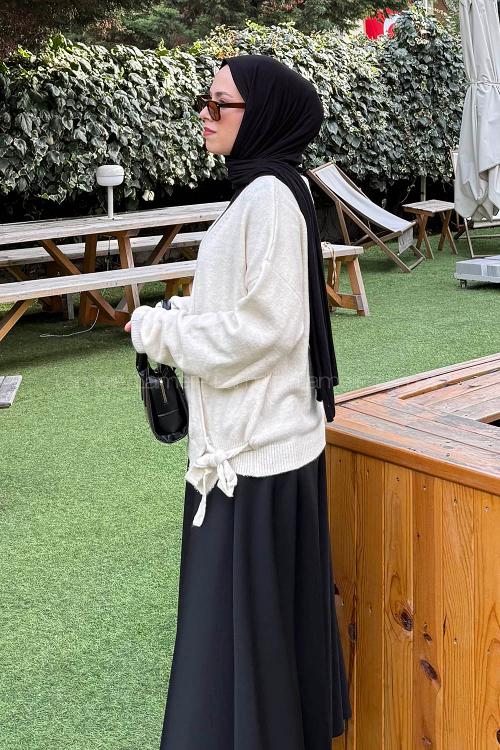 Lamelif Fiyonklu Triko Hırka Natural