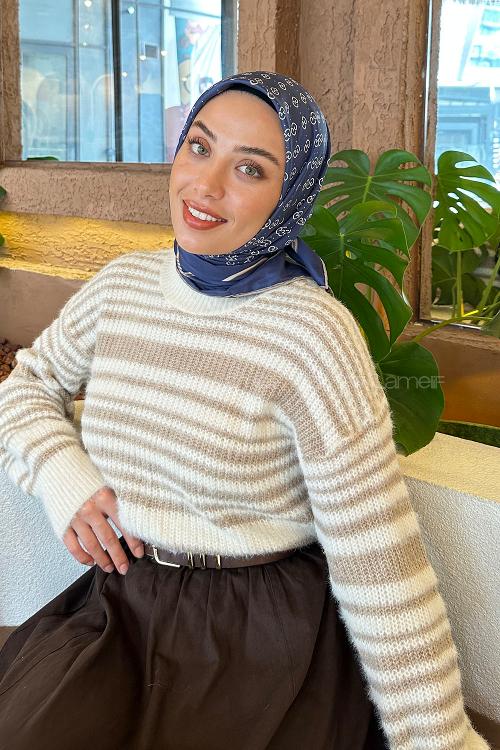 Lamelif G Desen Rayon Eşarp Lacivert