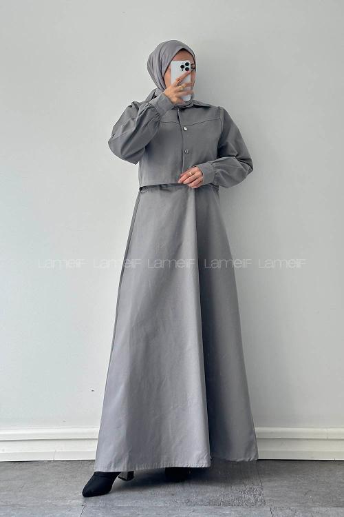 Lamelif Jileli İkili Takım Açık Gri