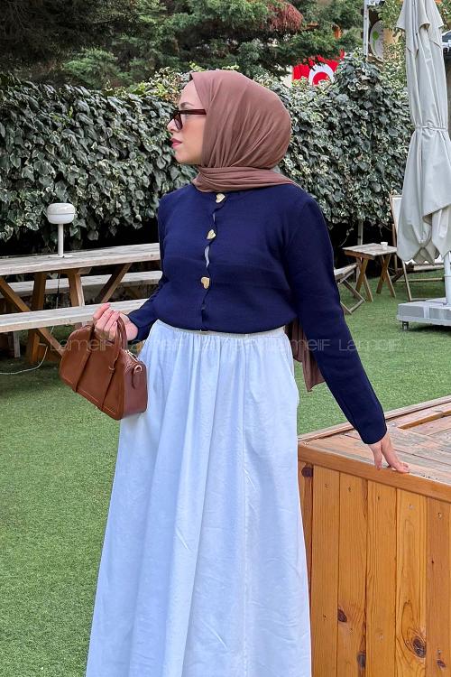 Lamelif Kalp Düğmeli Hırka Lacivert