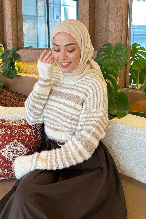 Lamelif Piliseli Bambu Eşarp Bej