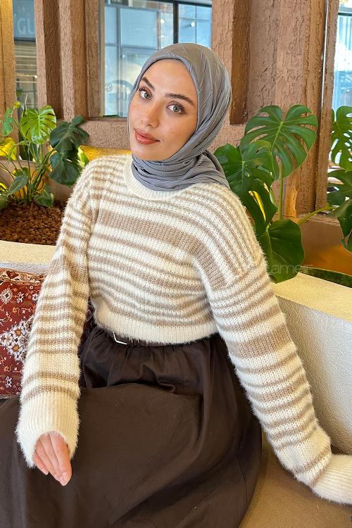 Lamelif Piliseli Bambu Eşarp Füme