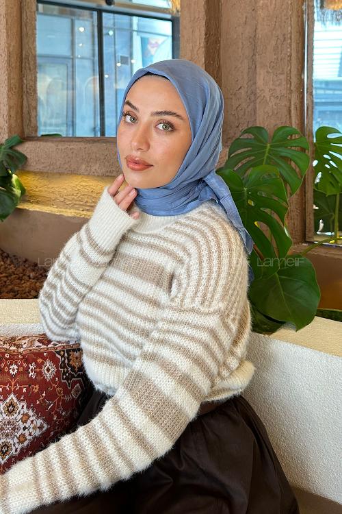 Lamelif Piliseli Bambu Eşarp Kot Mavisi