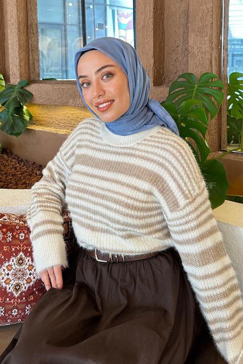 Lamelif Piliseli Bambu Eşarp Kot Mavisi