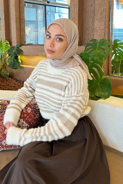 Lamelif Piliseli Bambu Eşarp Koyu Vizon