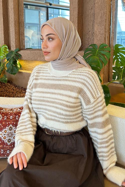 Lamelif Piliseli Bambu Eşarp Koyu Vizon