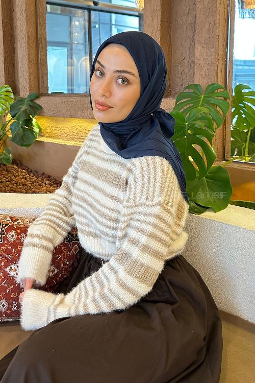 Lamelif Piliseli Bambu Eşarp Lacivert